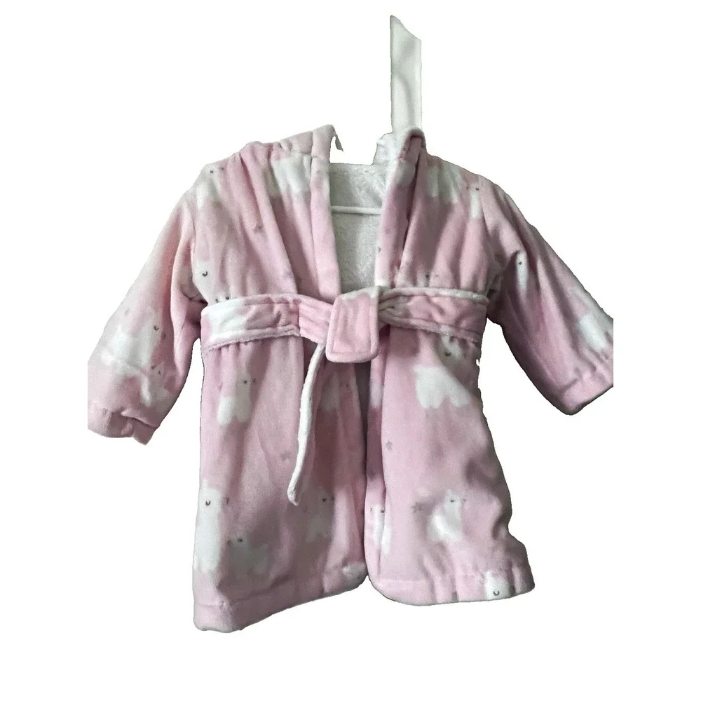 Blankets & Beyond Hooded Fleece Baby Bathrobe 3-6M Pink/White Animal Print